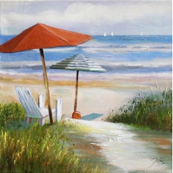 Obraz olejny ręcznie malowany Sielanka na plaży 30x30cm