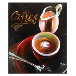  Obraz olejny ręcznie malowany na płótnie 20x30cm kawa w filiżance