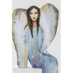  Aniołek malowany na drewnie siedzący niebieski 69x23cm 101046
