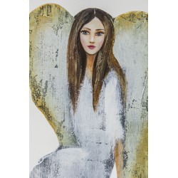  Aniołek ścienny drewniany ręcznie malowany 69x22cm biały 101041