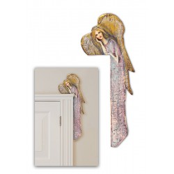  Anioł do powieszenia nad drzwi malowany drewniany 70x22cm przytulony lila