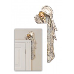 Anioł do powieszenia nad drzwi malowany drewniany 70x22cm przytulony szary