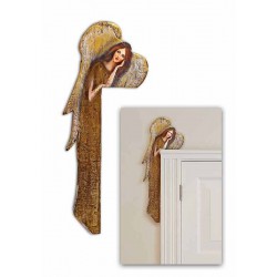  Anioł do powieszenia nad drzwi malowany drewniany 70x22cm złoty lewy