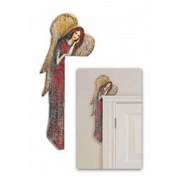  Anioł do powieszenia nad drzwi malowany drewniany 70x22cm przytulony czerwony