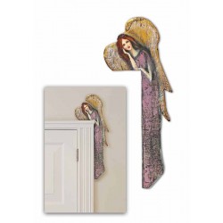  Anioł do powieszenia nad drzwi malowany drewniany 70x22cm lila prawy