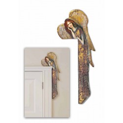  Anioł do powieszenia nad drzwi malowany drewniany 70x22cm przytulony złoty