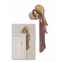  Anioł do powieszenia nad drzwi malowany drewniany 70x22cm czerwony