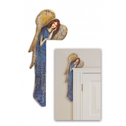  Anioł do powieszenia nad drzwi malowany drewniany 70x22cm granatowy lewy