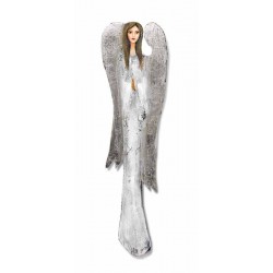  Anioł ścienny drewniany srebrny 52x15cm