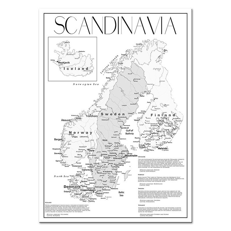 Obraz na płótnie mapa Skandynawia 50x70cm
