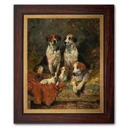  Obraz na płótnie 24x29cm John Emms Cztery lisy i terrier