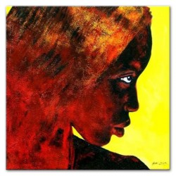  Obraz olejny ręcznie malowany 90x90cm Kobieta na żółtym tle