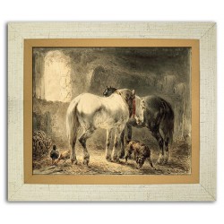  Obraz na płótnie 32x27cm konie w stajni