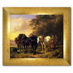  Obraz na płótnie 31x26cm konie pod lasem