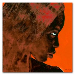  Obraz olejny ręcznie malowany 90x90cm Kobieta na pomarańczowym tle