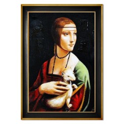  Obraz olejny ręcznie malowany na płótnie 75x105cm Leonardo da Vinci Dama z gronostajem kopia