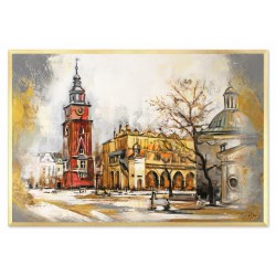  Obraz olejny ręcznie malowany 63x93cm Miasto jesienią