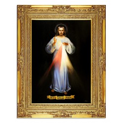  Obraz olejny ręcznie malowany z Jezusem Chrystusem Jezu Ufam Tobie obraz w złotej ramie 78x98 cm