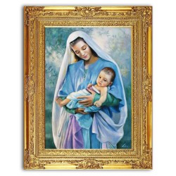  Obraz Matki Boskiej z Dzieciątkiem 77x97 cm obraz olejny na płótnie w złotej ramie