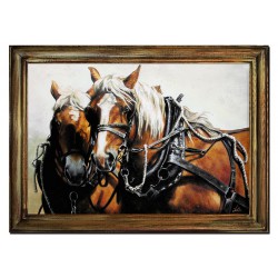  Obraz olejny ręcznie malowany 75x105cm Konie w uprzężach