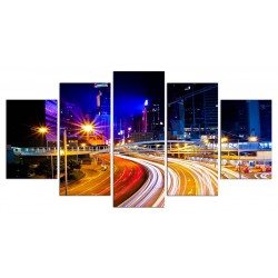  Obrazy na płótnie panorama miasta nocą zestaw 5 szt.