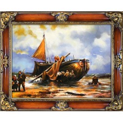  Obraz olejny ręcznie malowany statki na morzu 95x75cm