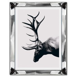  Obraz w lustrzanej ramie do salonu czarno-biały renifer 41x51cm