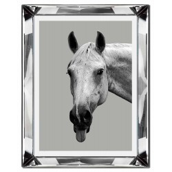  Obraz w lustrzanej ramie do salonu czarno-biały koń 41x51cm