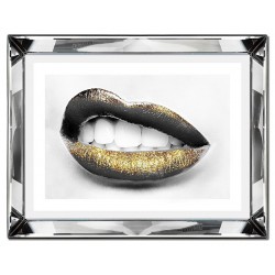  Obraz w lustrzanej ramie do salonu glamour złote usta grymas 41x51cm
