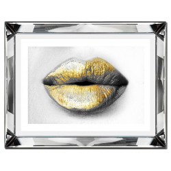  Obraz w lustrzanej ramie do salonu glamour złote usta 41x51cm