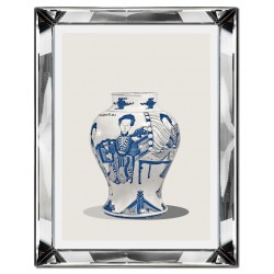  Obraz w lustrzanej ramie do salonu w stylu Hampton chiński wazon 41x51cm