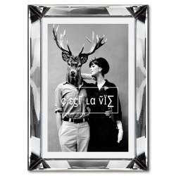  Obraz w lustrzanej ramie do salonu czarno-biały rogacz 31x41cm