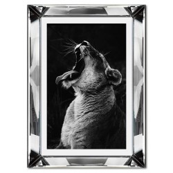  Obraz w lustrzanej ramie do salonu czarno-biały Lew 31x41cm