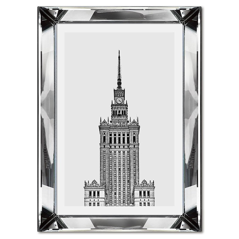  Obraz w lustrzanej ramie do salonu czarno biały Pałac Kultury 31x41cm
