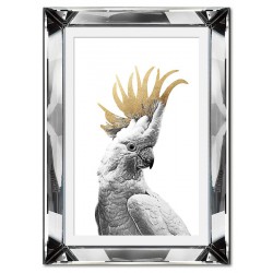  Obraz w lustrzanej ramie do salonu w stylu Ethno 31x41cm biała papuga