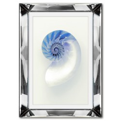  Obraz w lustrzanej ramie do salonu w stylu Hampton niebieska muszla 31x41cm