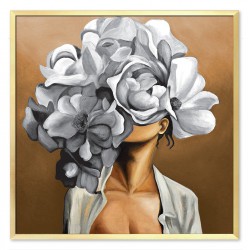  Obraz olejny ręcznie malowany na płótnie 63x63cm Kobieta w kwiatach na głowie
