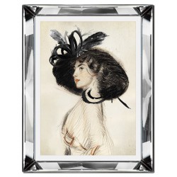  Obraz w lustrzanej ramie do salonu dama w czarnym kapeluszu glamour 41x51cm