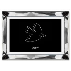  Obraz w lustrzanej ramie do salonu linearny Picasso ptak jedna linia czarne tło 31x41cm
