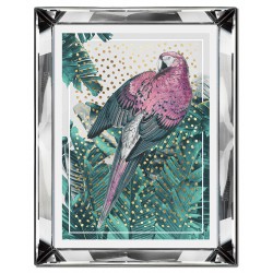  Obraz w lustrzanej ramie do salonu różowa papuga w dżungli 41x51cm