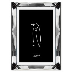  Obraz w lustrzanej ramie do salonu linearny Picasso pingwin jedna linia czarne tło 31x41cm