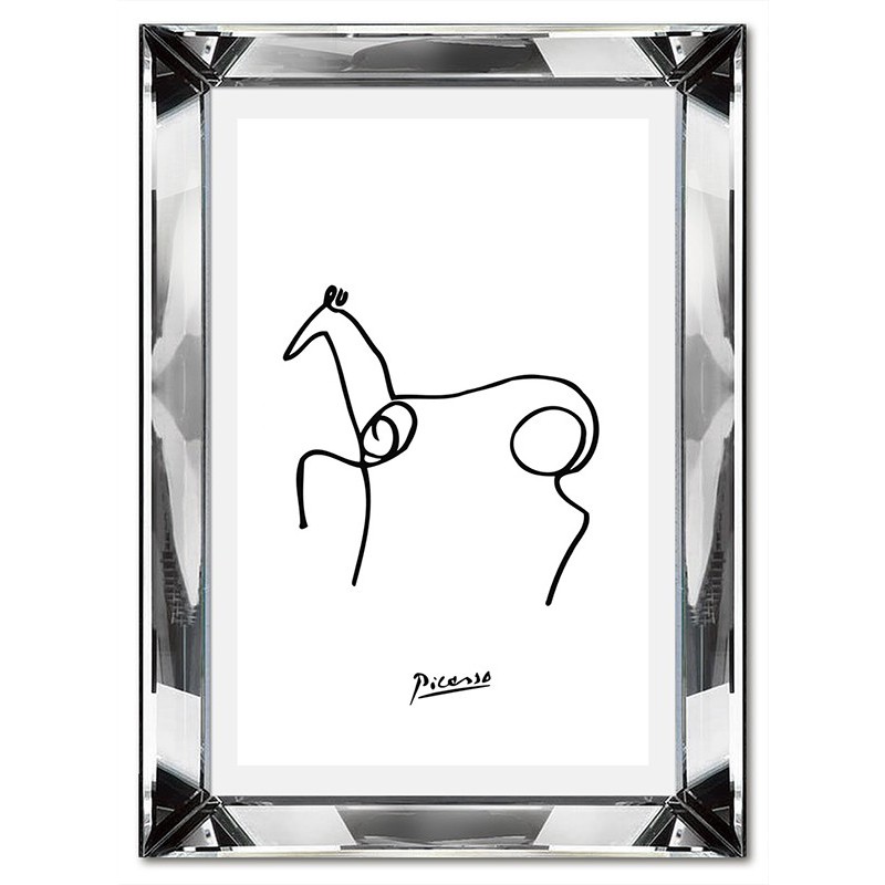  Obraz w lustrzanej ramie do salonu linearny Picasso koń jedna linia 31x41cm