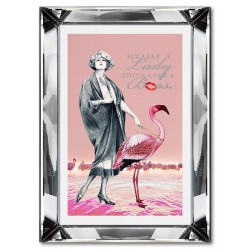  Obraz w lustrzanej ramie do salonu Dama z flamingiem glamour 31x41cm