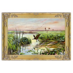  Obraz olejny ręcznie malowany na płótnie 105x75cm Józef Chełmoński Kurka Wodna kopia