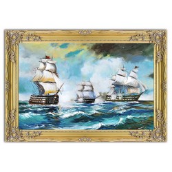  Obraz olejny ręcznie malowany statki na morzu 105x75cm