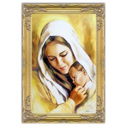  Obraz Matki Boskiej z Dzieciątkiem 75x105 cm obraz olejny na płótnie złota rama