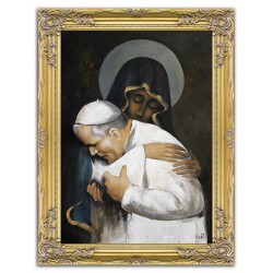  Obraz Jana Pawła II papieża z Maryją 63x83 cm obraz olejny na płótnie w złotej ramie
