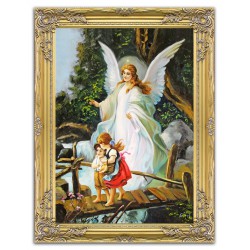  Obraz z Aniołem Stróżem 64x84 obraz malowany na płótnie w złotej ramie