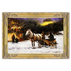  Obraz olejny ręcznie malowany 75x105cm Alfred Wierusz Kowalski Wyjazd na polowanie