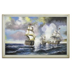  Obraz olejny ręcznie malowany statek na morzu 159x104cm